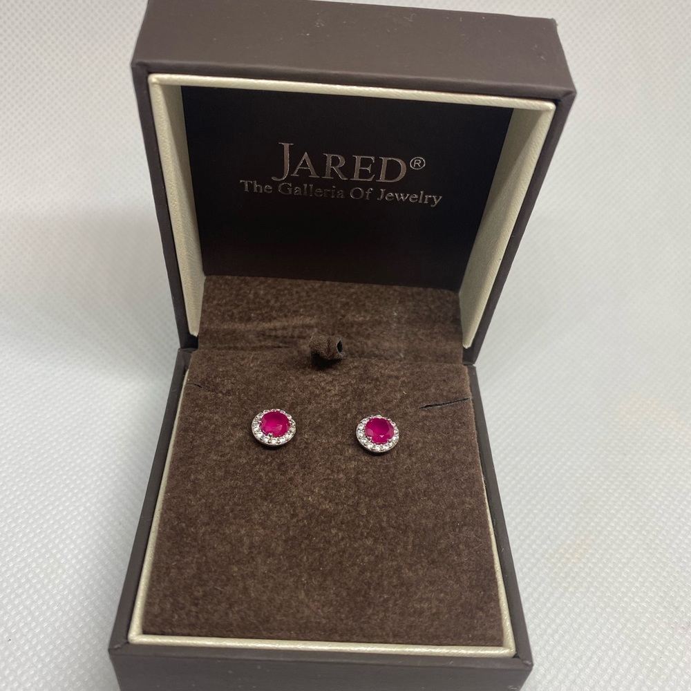 Sterling silver 925 ruby and cz stud halo earrings